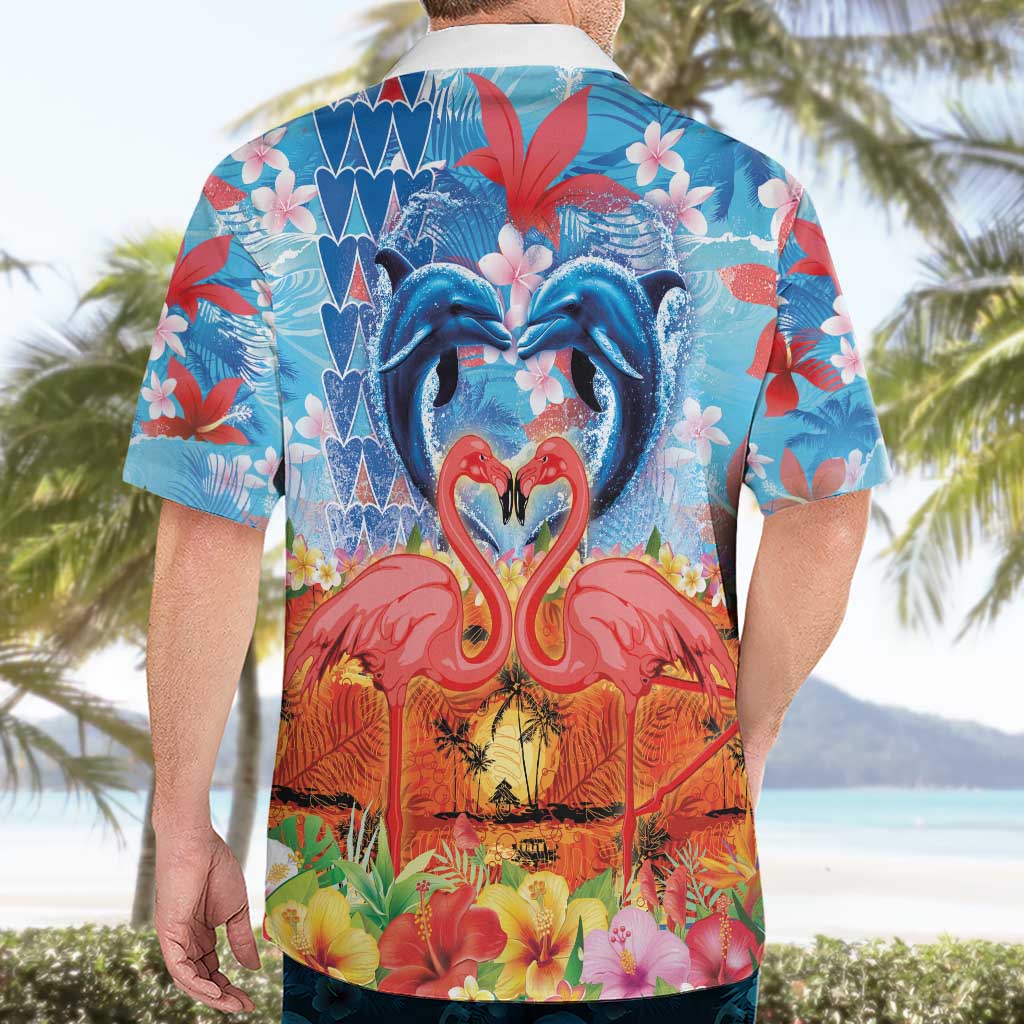 Hawaiian Love-Couple Dolphins and Flamingos Hawaiian Shirt - Polynesian Pride
