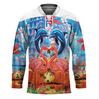 Hawaiian Love-Couple Dolphins and Flamingos Hockey Jersey - Polynesian Pride