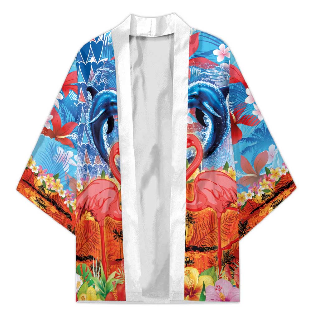 Hawaiian Love-Couple Dolphins and Flamingos Kimono - Polynesian Pride