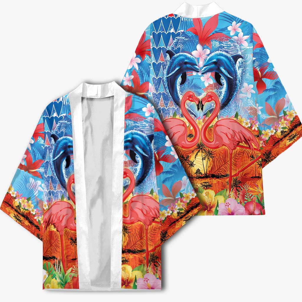Hawaiian Love-Couple Dolphins and Flamingos Kimono - Polynesian Pride