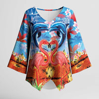 Hawaiian Love-Couple Dolphins and Flamingos Kimono Sleeve Blouse LT03 Female Multicolor - Polynesian Pride