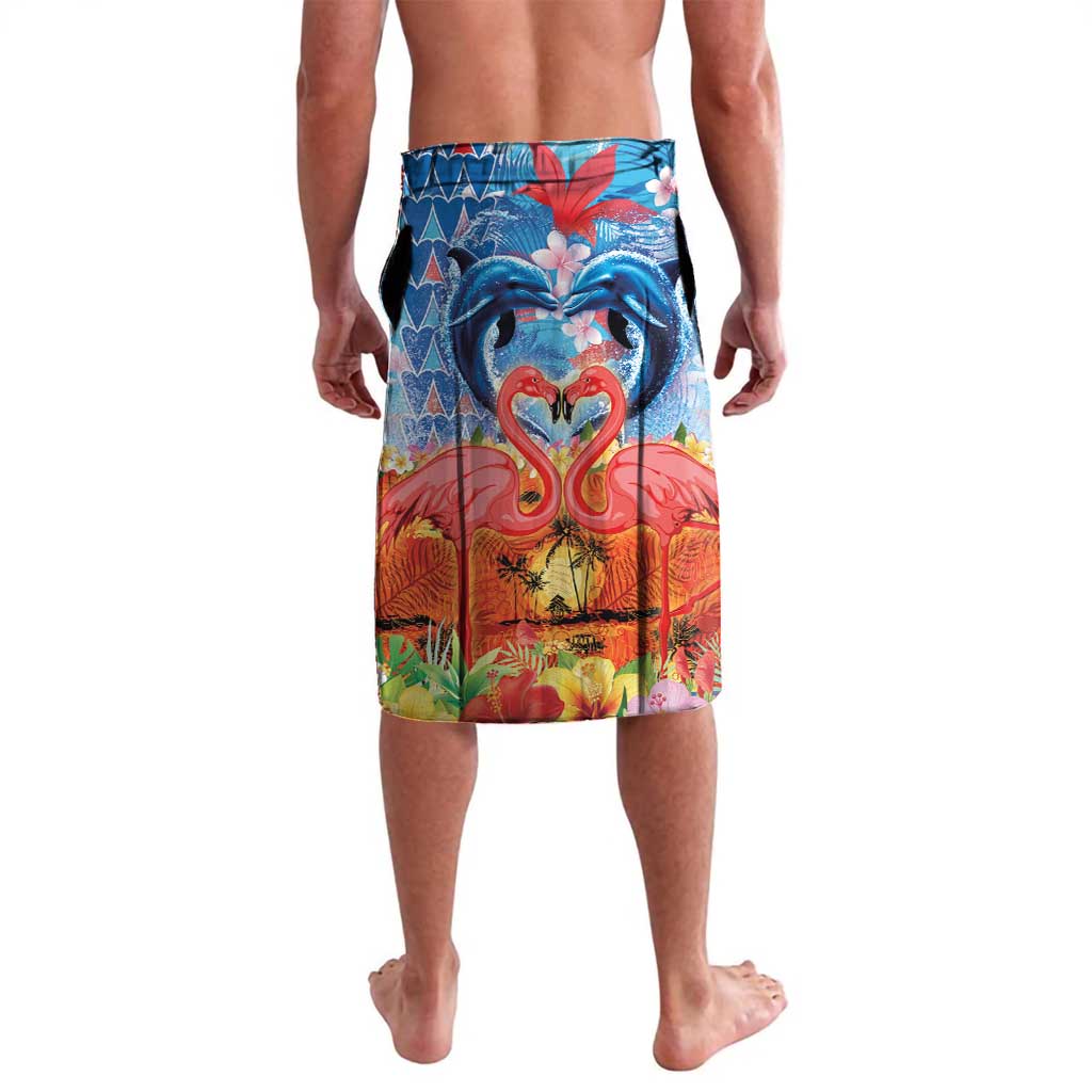 Hawaiian Love-Couple Dolphins and Flamingos Lavalava - Polynesian Pride