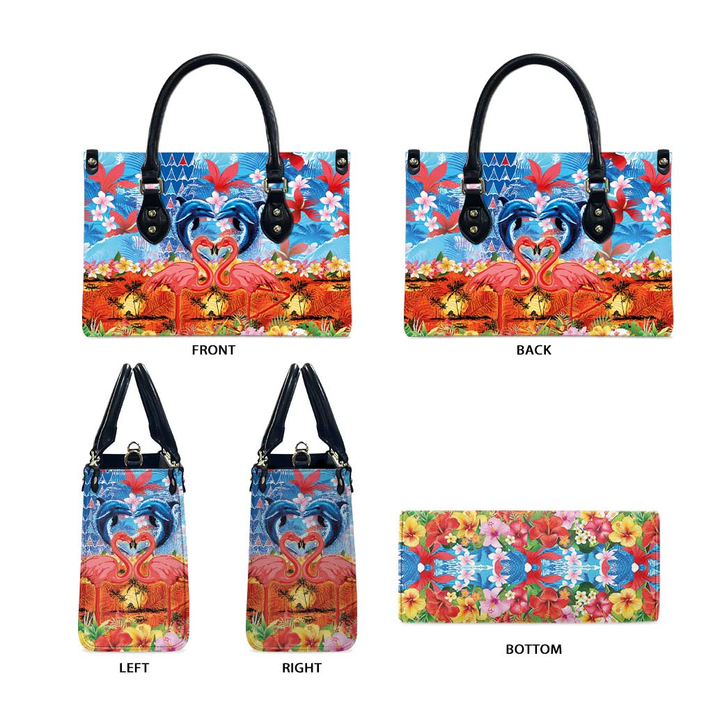 Hawaiian Love-Couple Dolphins and Flamingos Leather Bag - Polynesian Pride
