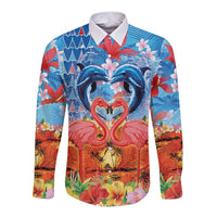Hawaiian Love-Couple Dolphins and Flamingos Long Sleeve Button Shirt LT03 Unisex Multicolor - Polynesian Pride