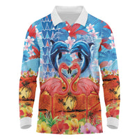 Hawaiian Love-Couple Dolphins and Flamingos Long Sleeve Polo Shirt LT03 Multicolor - Polynesian Pride