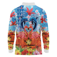 Hawaiian Love-Couple Dolphins and Flamingos Long Sleeve Polo Shirt LT03 - Polynesian Pride