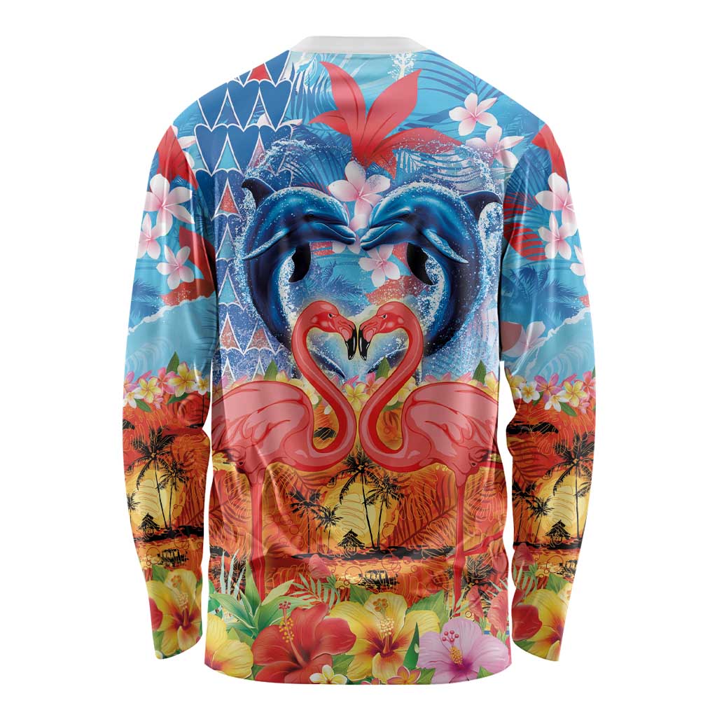 Hawaiian Love-Couple Dolphins and Flamingos Long Sleeve Shirt LT03 - Polynesian Pride