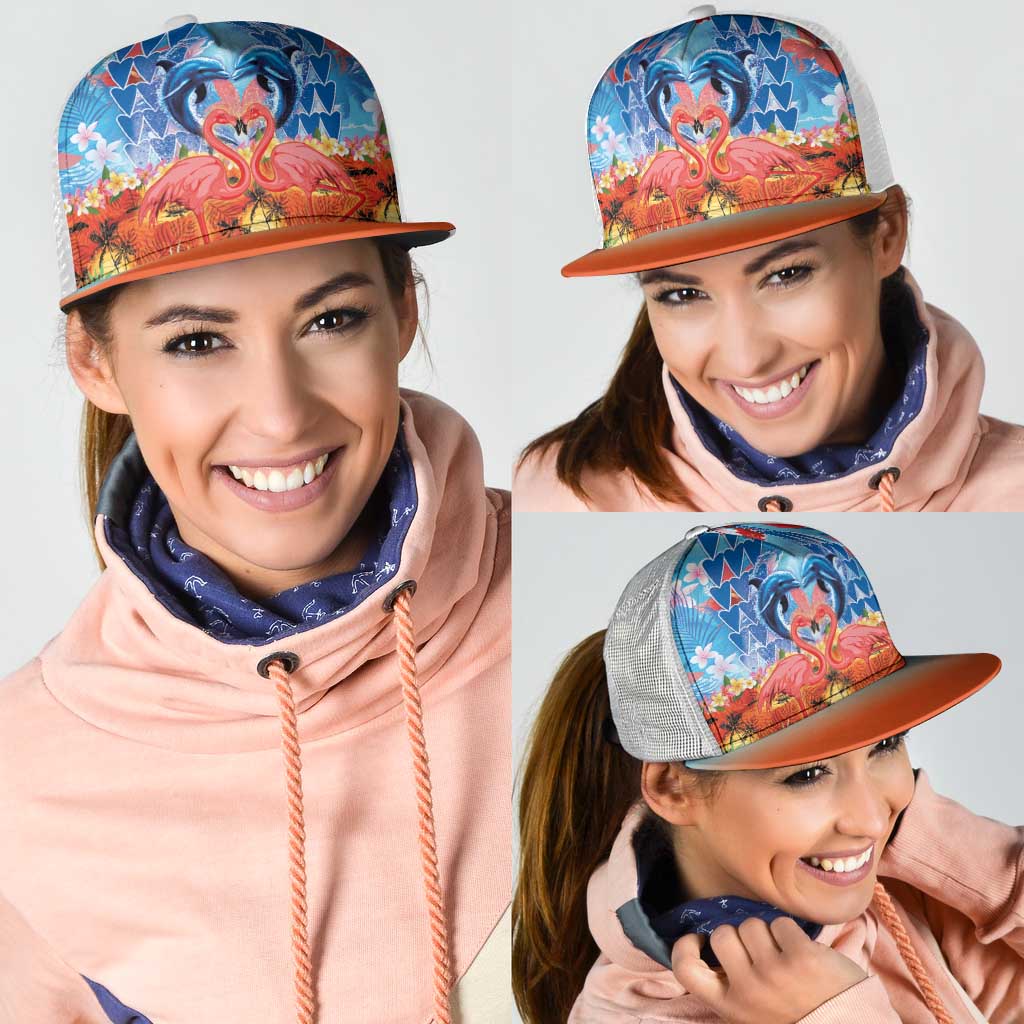 Hawaiian Love-Couple Dolphins and Flamingos Mesh Trucker Cap - Polynesian Pride