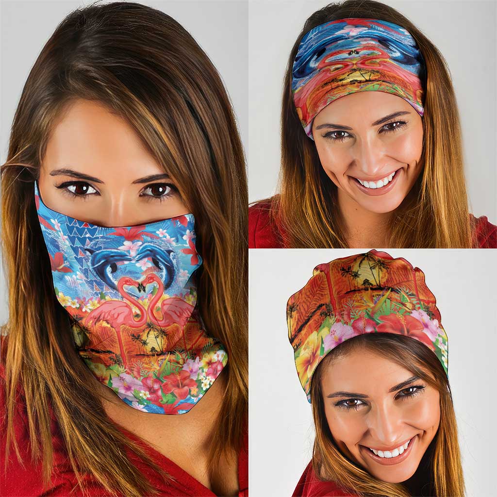 Hawaiian Love-Couple Dolphins and Flamingos Neck Gaiter LT03 - Polynesian Pride