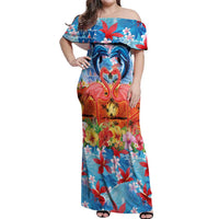 Hawaiian Love-Couple Dolphins and Flamingos Off Shoulder Maxi Dress - Polynesian Pride