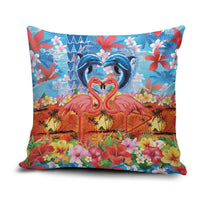 Hawaiian Love-Couple Dolphins and Flamingos Pillow Cover - Polynesian Pride