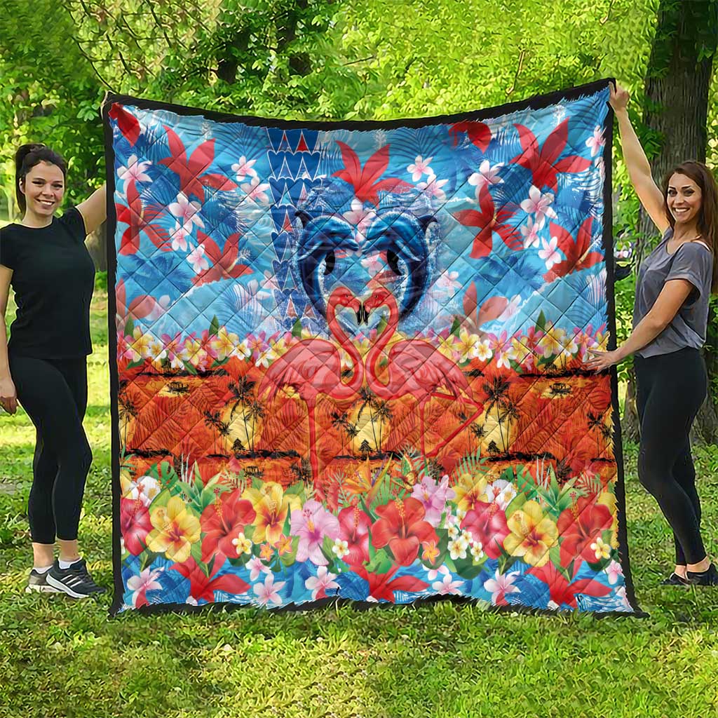 Hawaiian Love-Couple Dolphins and Flamingos Quilt - Polynesian Pride