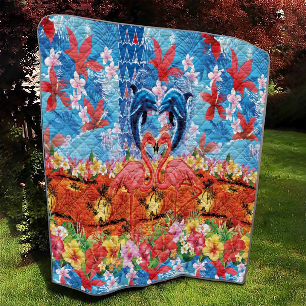Hawaiian Love-Couple Dolphins and Flamingos Quilt - Polynesian Pride