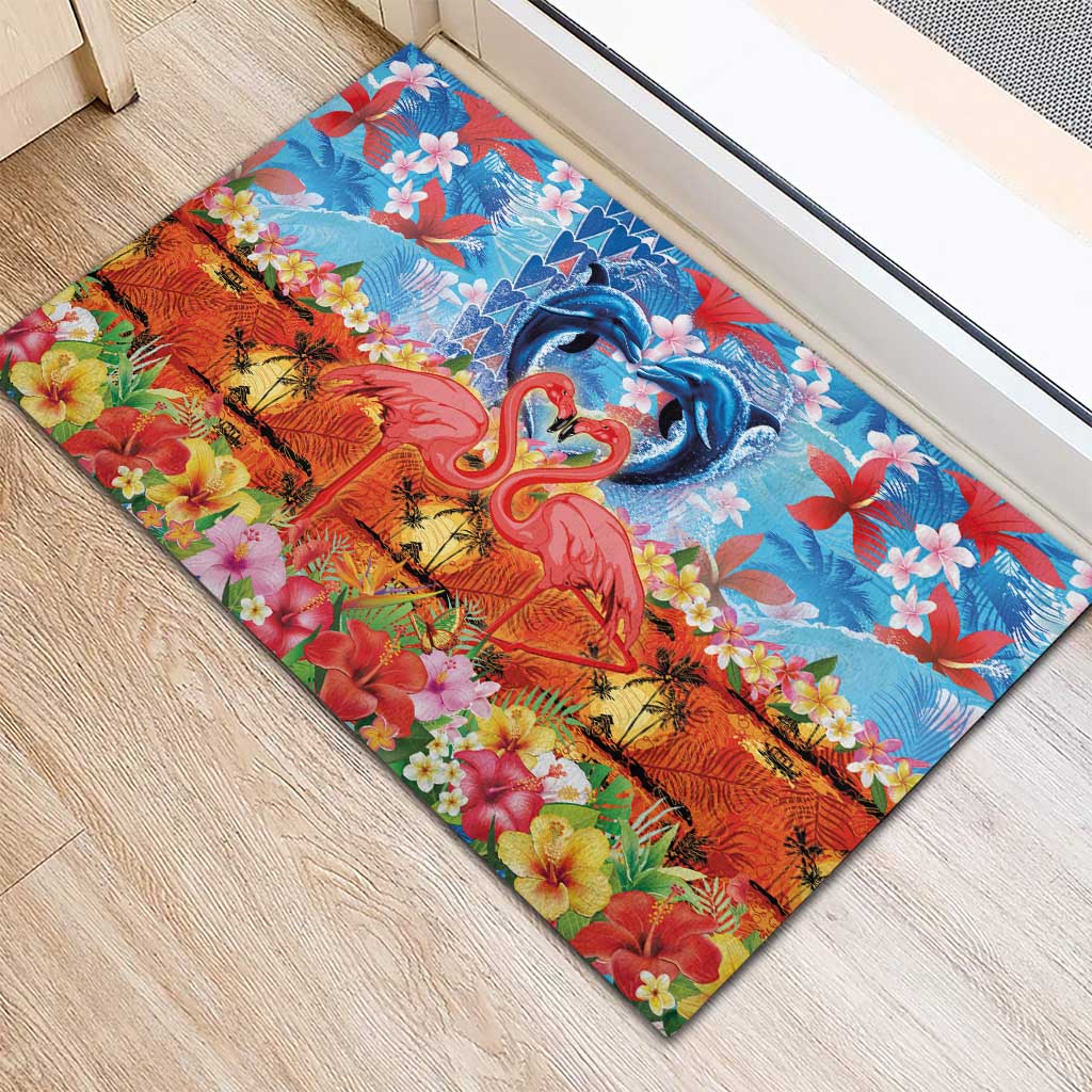 Hawaiian Love-Couple Dolphins and Flamingos Rubber Doormat LT03 - Polynesian Pride