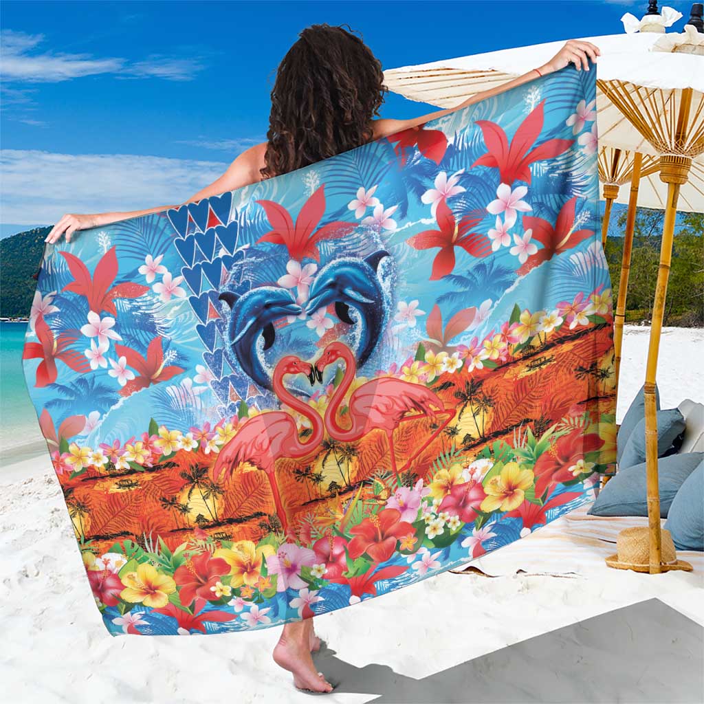 Hawaiian Love-Couple Dolphins and Flamingos Sarong - Polynesian Pride
