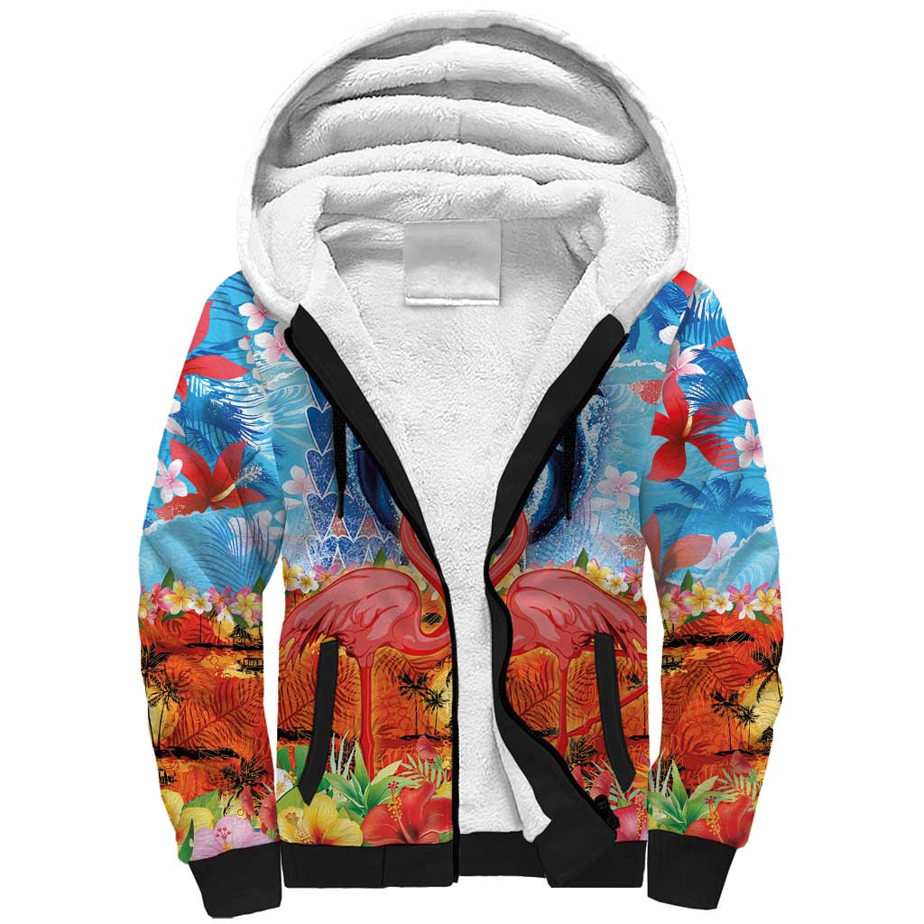 Hawaiian Love-Couple Dolphins and Flamingos Sherpa Hoodie - Polynesian Pride