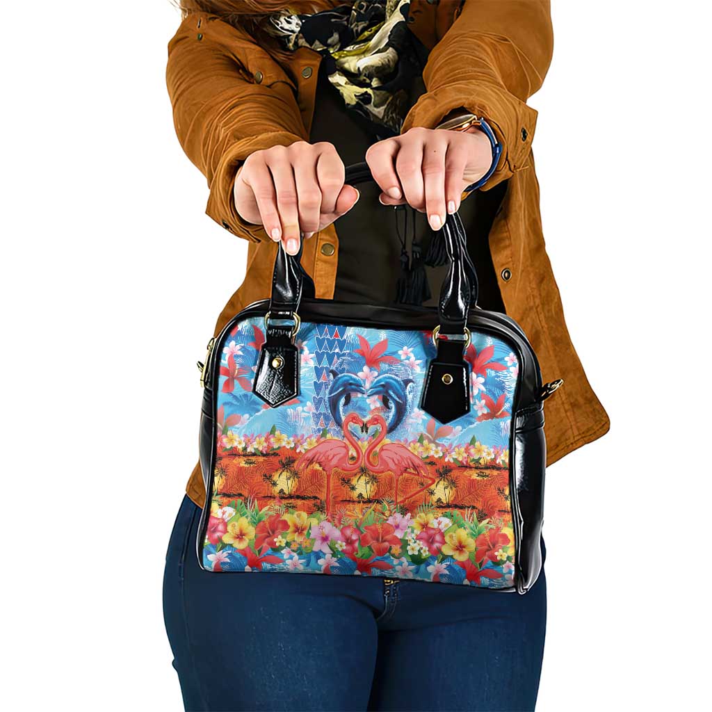 Hawaiian Love-Couple Dolphins and Flamingos Shoulder Handbag LT03 One Size Multicolor - Polynesian Pride