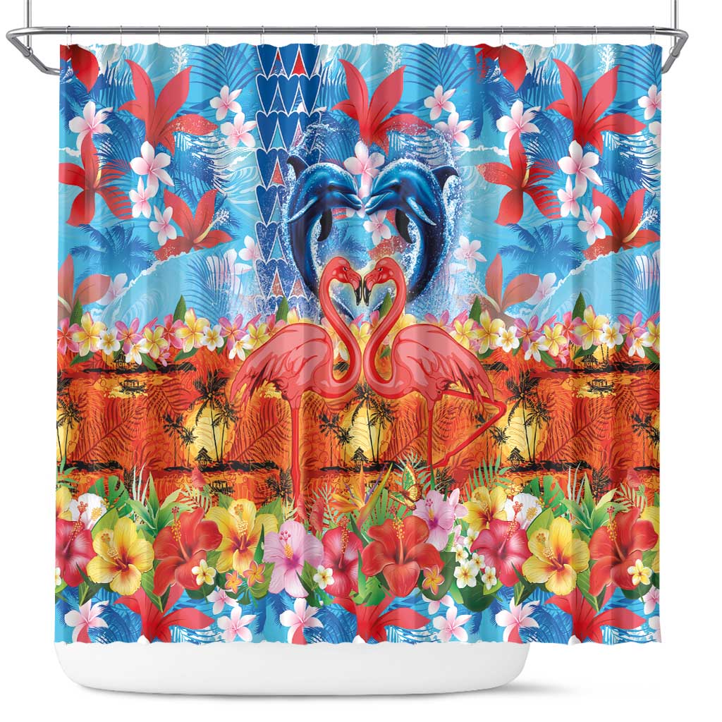 Hawaiian Love-Couple Dolphins and Flamingos Shower Curtain - Polynesian Pride