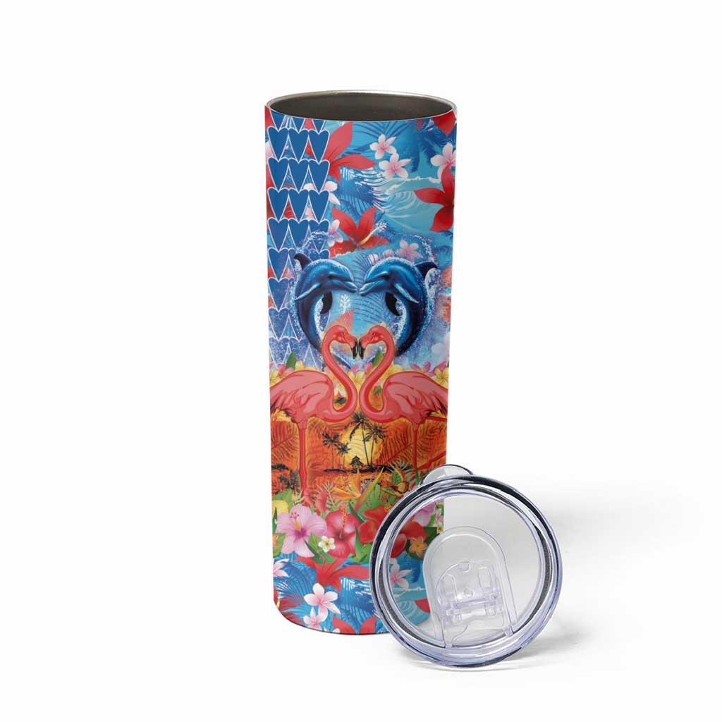 Hawaiian Love-Couple Dolphins and Flamingos Skinny Tumbler - Polynesian Pride