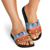 Hawaiian Love-Couple Dolphins and Flamingos Slide Sandals - Polynesian Pride