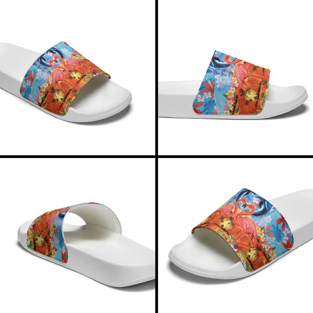 Hawaiian Love-Couple Dolphins and Flamingos Slide Sandals - Polynesian Pride