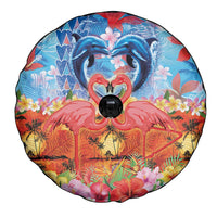 Hawaiian Love-Couple Dolphins and Flamingos Spare Tire Cover - Polynesian Pride