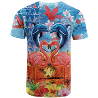 Hawaiian Love-Couple Dolphins and Flamingos T Shirt - Polynesian Pride