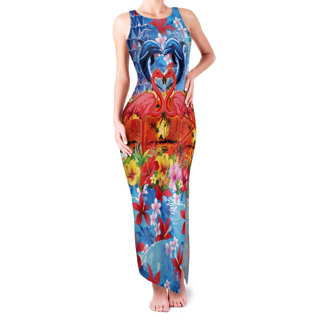 Hawaiian Love-Couple Dolphins and Flamingos Tank Maxi Dress - Polynesian Pride
