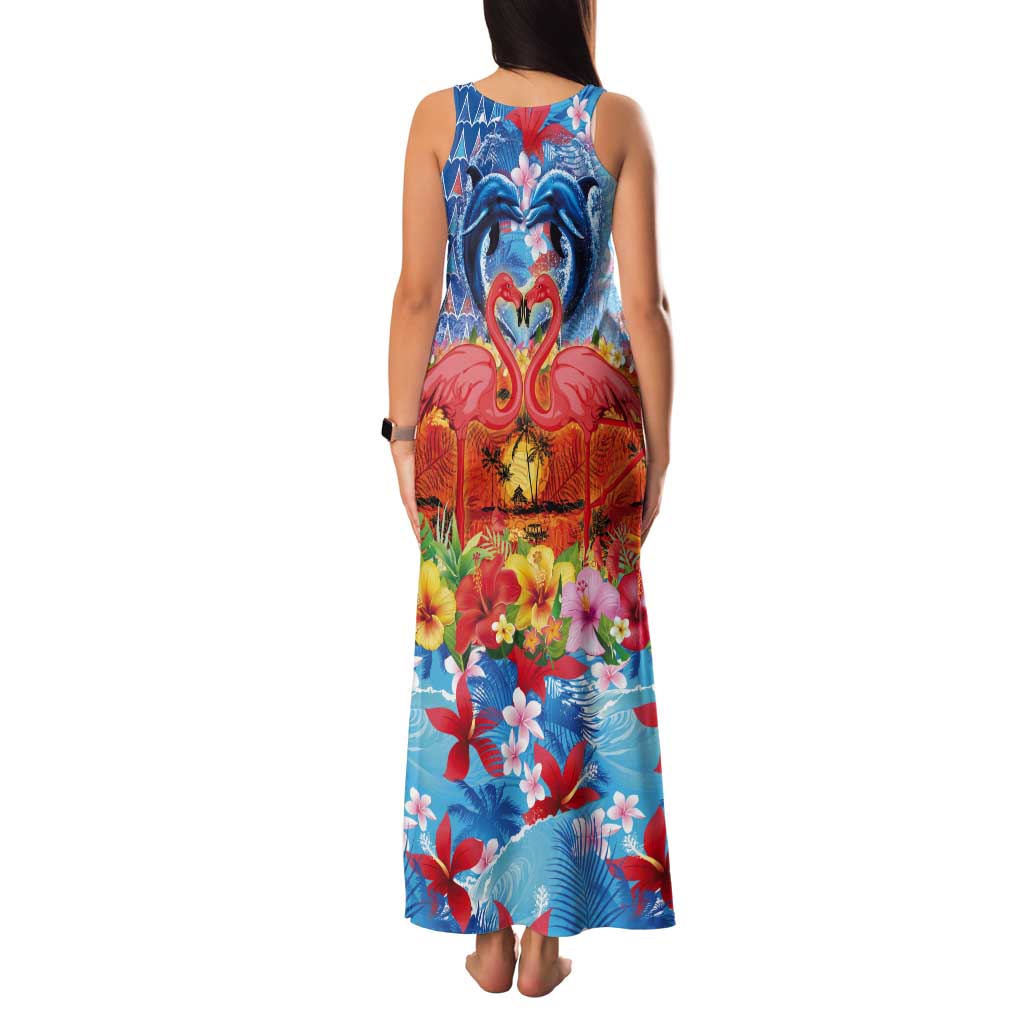 Hawaiian Love-Couple Dolphins and Flamingos Tank Maxi Dress - Polynesian Pride