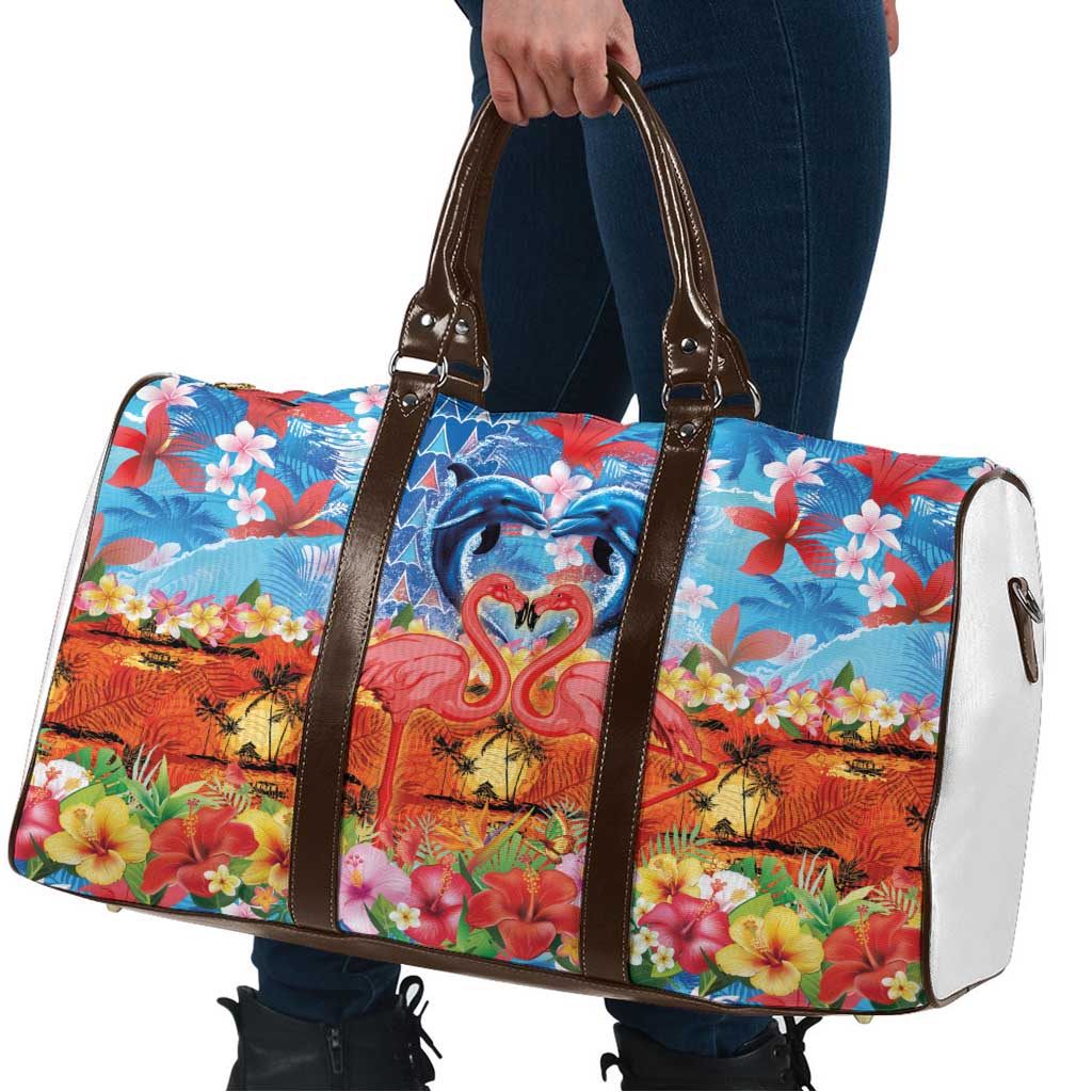 Hawaiian Love-Couple Dolphins and Flamingos Travel Bag - Polynesian Pride