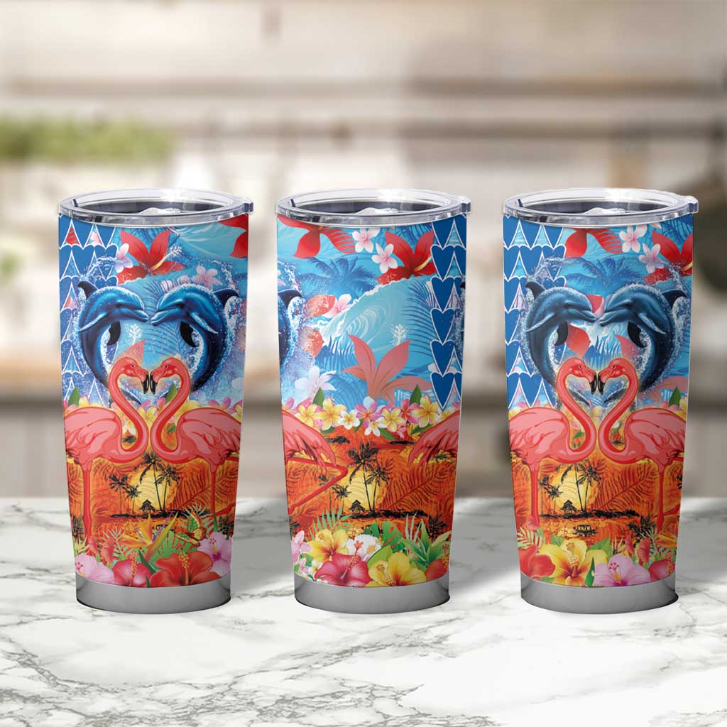 Hawaiian Love-Couple Dolphins and Flamingos Tumbler Cup - Polynesian Pride