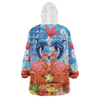 Hawaiian Love-Couple Dolphins and Flamingos Wearable Blanket Hoodie LT03 - Polynesian Pride