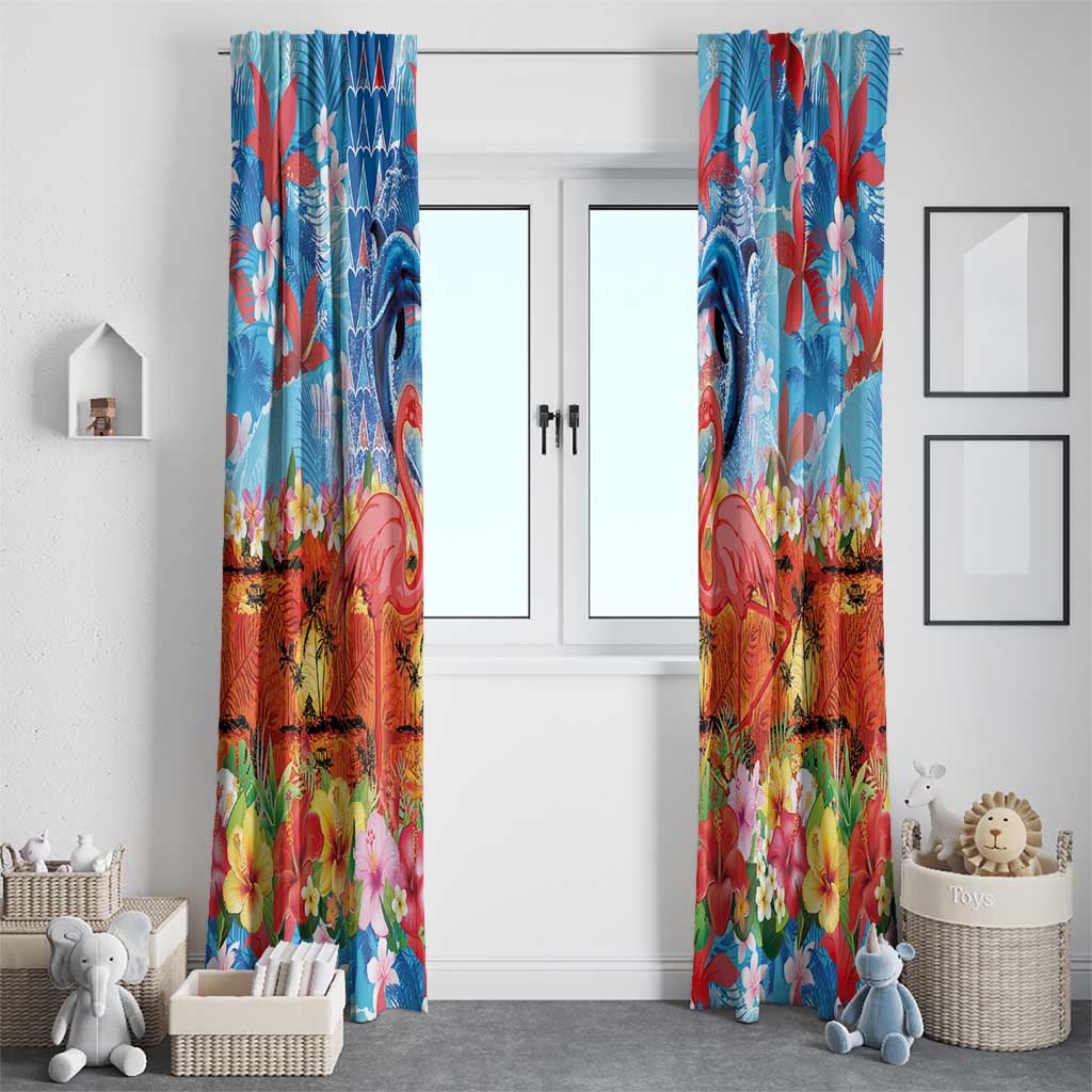 Hawaiian Love-Couple Dolphins and Flamingos Window Curtain - Polynesian Pride