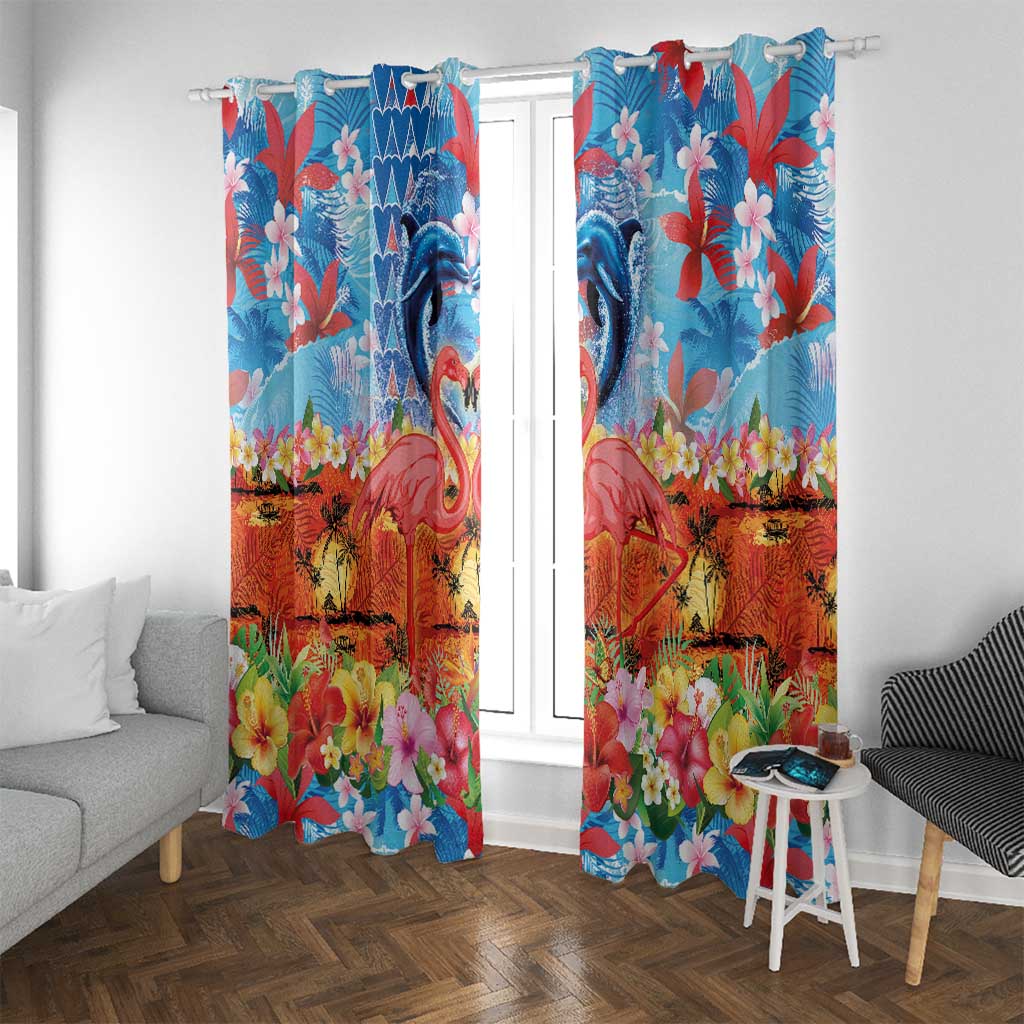 Hawaiian Love-Couple Dolphins and Flamingos Window Curtain - Polynesian Pride