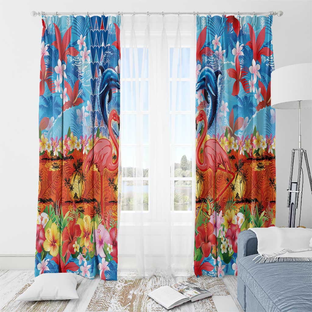 Hawaiian Love-Couple Dolphins and Flamingos Window Curtain - Polynesian Pride