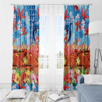 Hawaiian Love-Couple Dolphins and Flamingos Window Curtain - Polynesian Pride