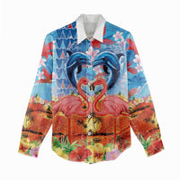 Hawaiian Love-Couple Dolphins and Flamingos Women Casual Shirt - Polynesian Pride