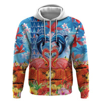 Hawaiian Love-Couple Dolphins and Flamingos Zip Hoodie LT03 Zip Hoodie Multicolor - Polynesian Pride