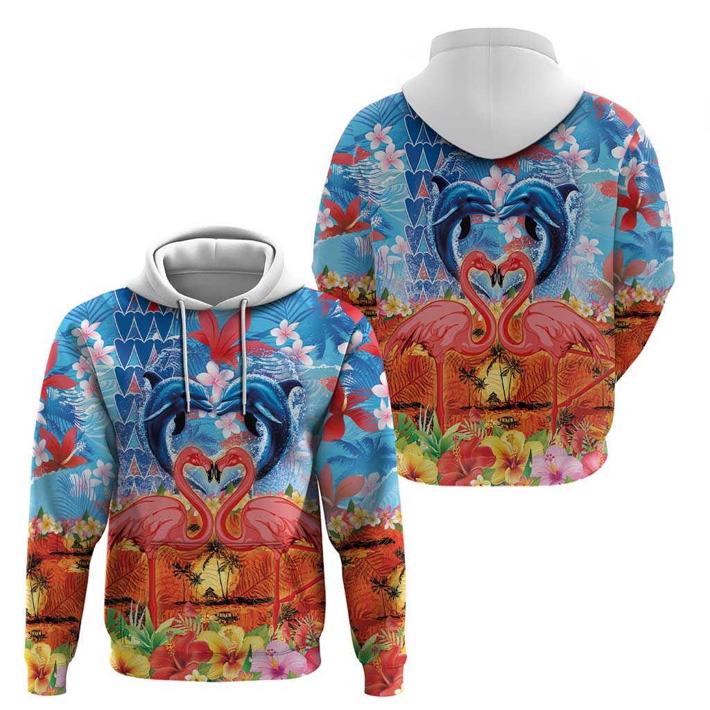 Hawaiian Love-Couple Dolphins and Flamingos Zip Hoodie LT03 - Polynesian Pride