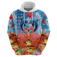 Hawaiian Love-Couple Dolphins and Flamingos Zip Hoodie LT03 - Polynesian Pride