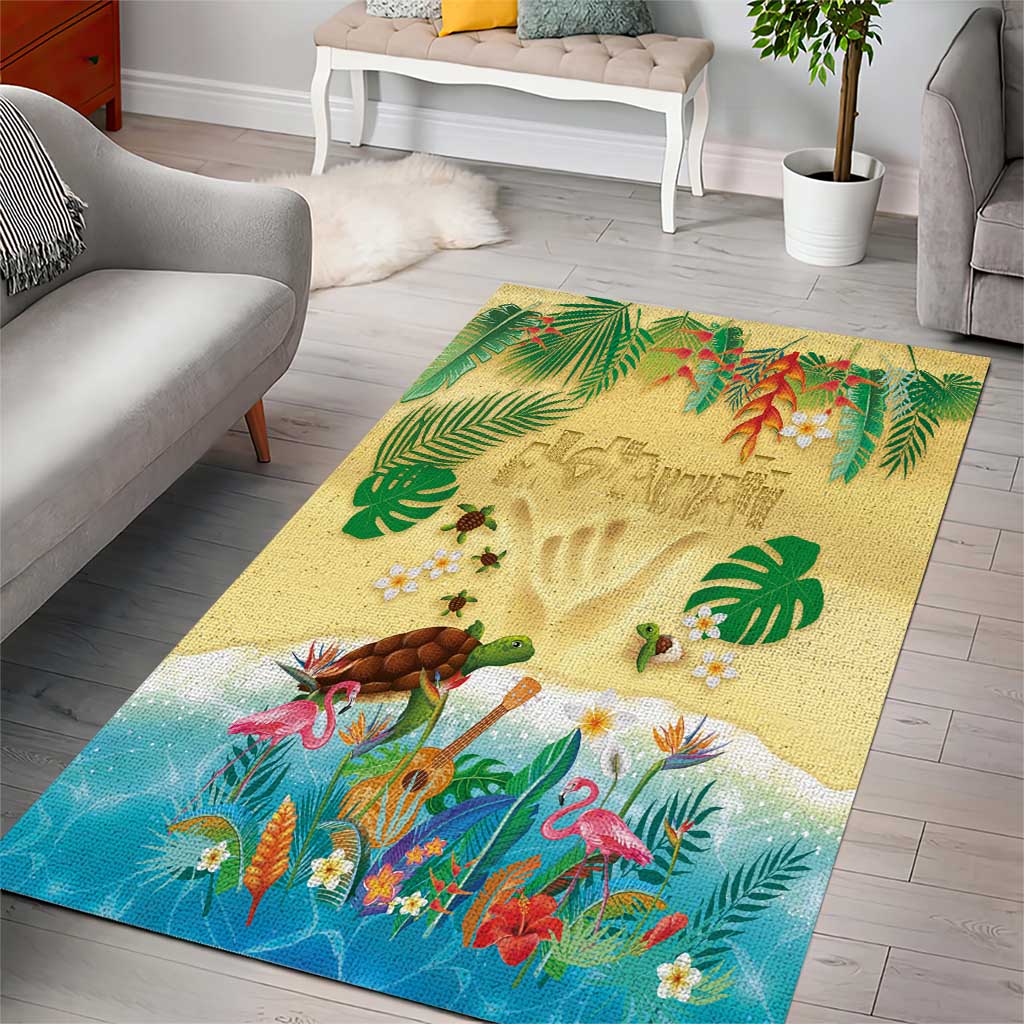 Hawaiian Alohawaii Area Rug Tropical Plants and Animals on The Beach - Polynesian Pride