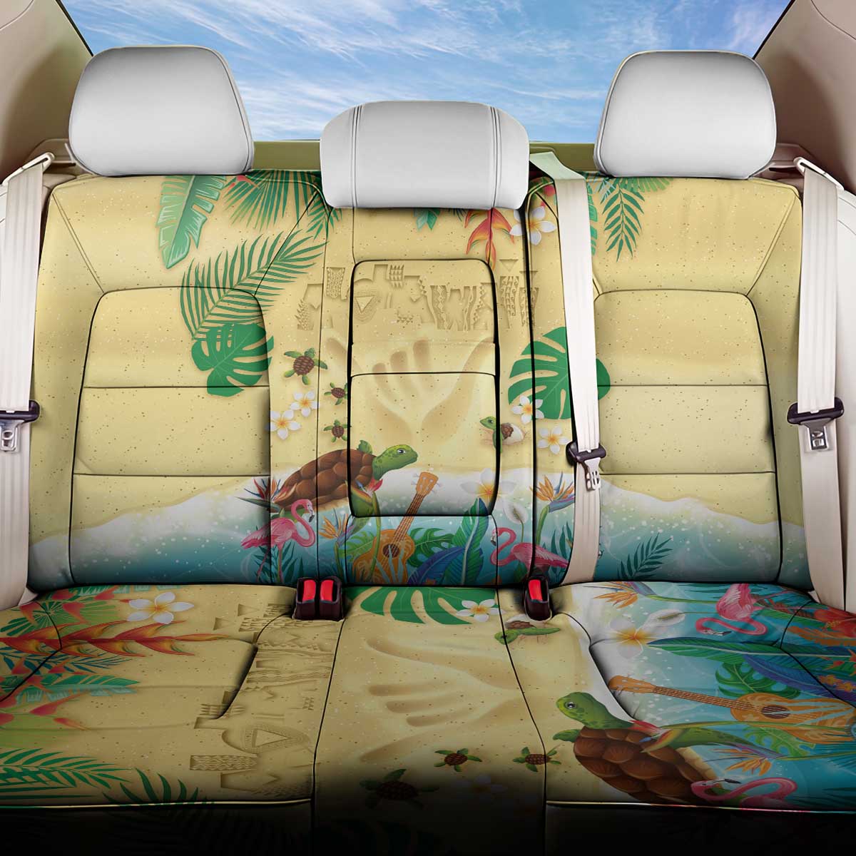 Hawaiian Alohawaii Back Car Seat Cover Tropical Plants and Animals on The Beach LT03 One Size Multicolor - Polynesian Pride