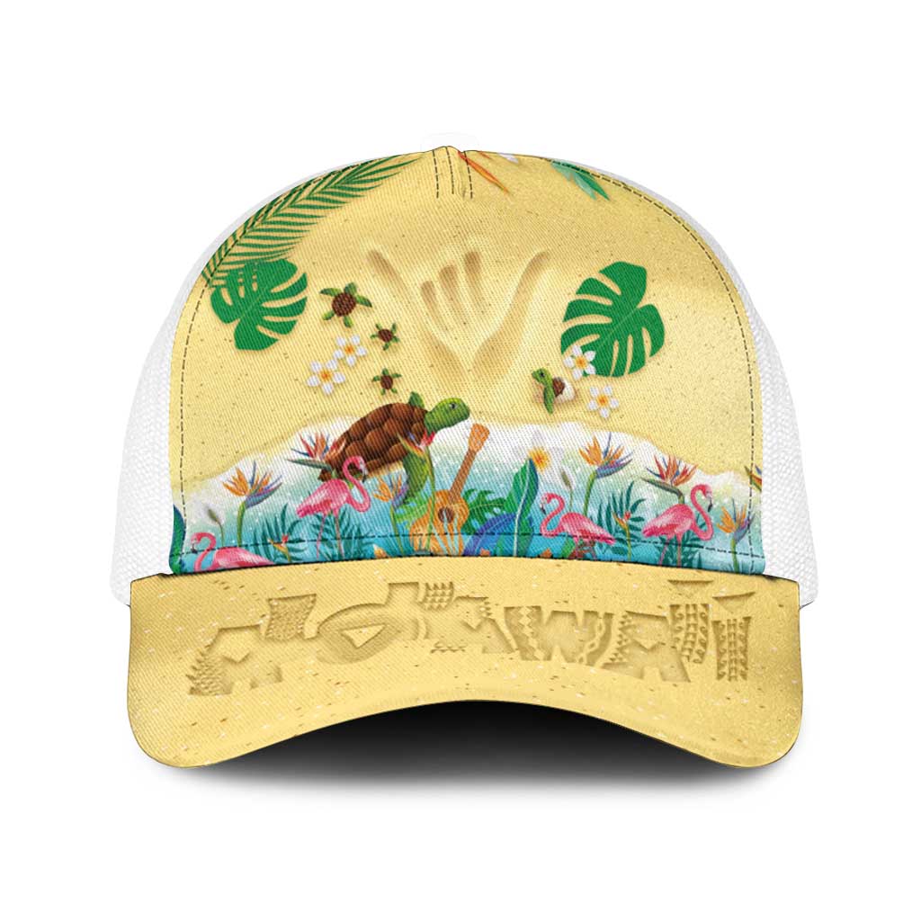 Hawaiian Alohawaii Baseball Net Cap Tropical Plants and Animals on The Beach LT03 One Size White Multicolor - Polynesian Pride