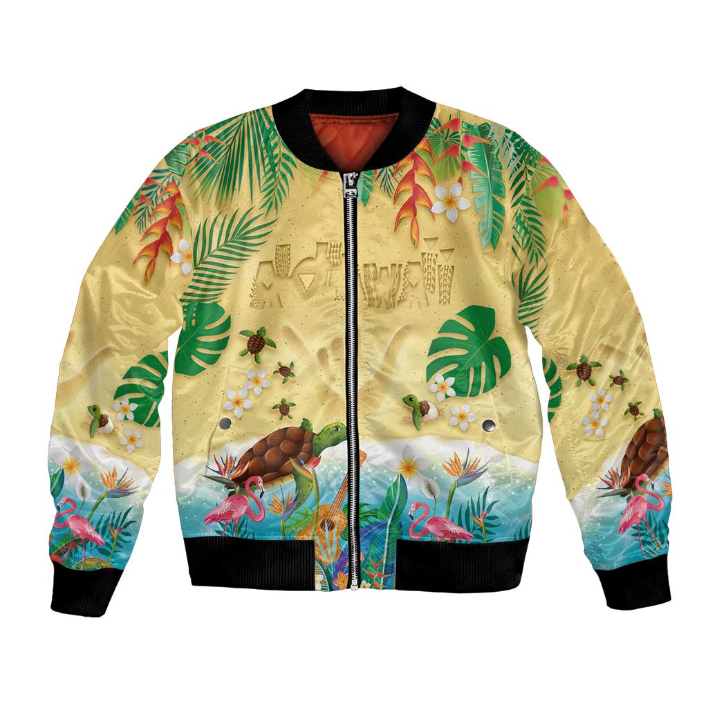 Hawaiian Alohawaii Bomber Jacket Tropical Plants and Animals on The Beach - Polynesian Pride