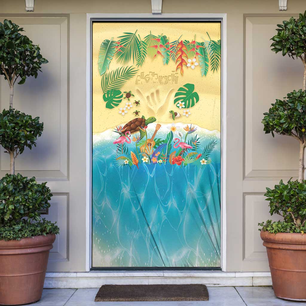 Hawaiian Alohawaii Door Cover Tropical Plants and Animals on The Beach - Polynesian Pride