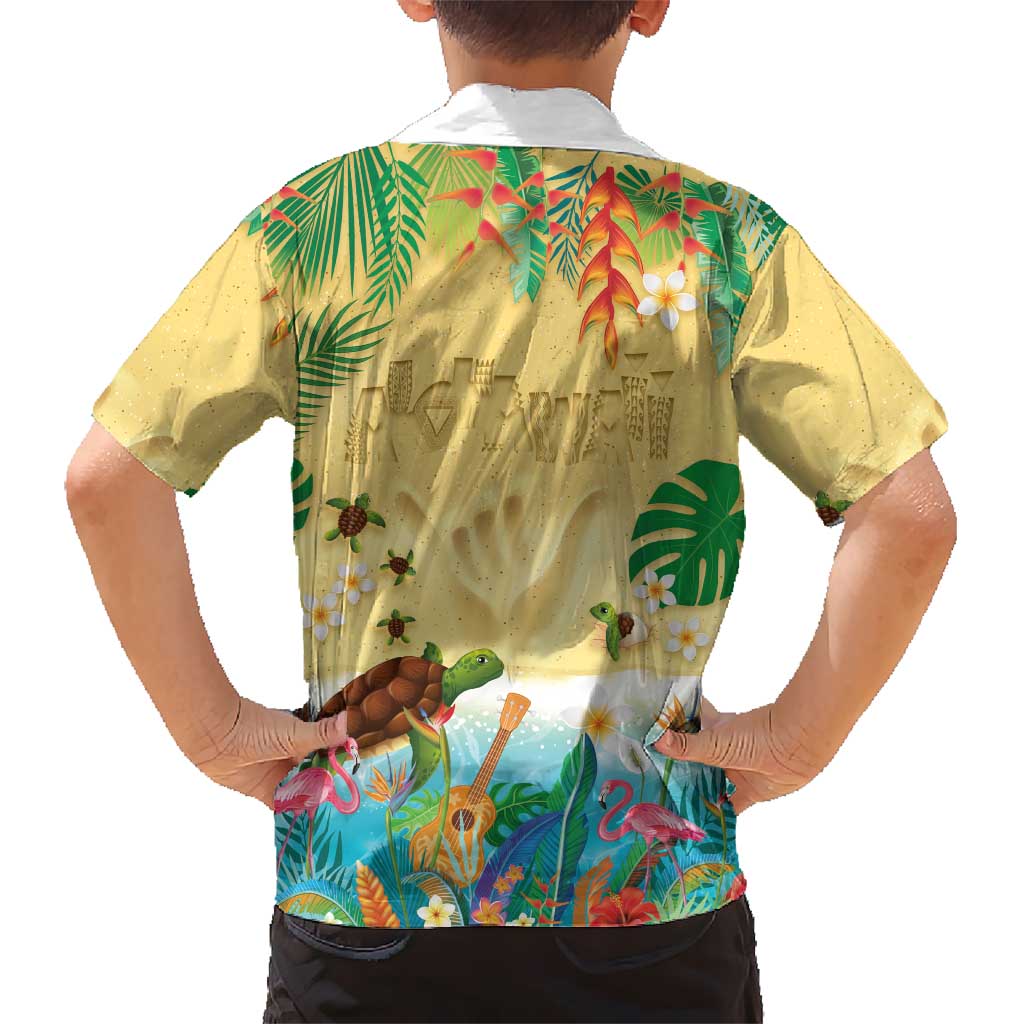 Hawaiian Alohawaii Family Matching Off The Shoulder Long Sleeve Dress and Hawaiian Shirt Tropical Plants and Animals on The Beach - Polynesian Pride