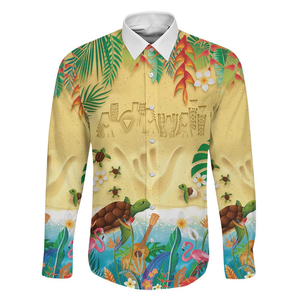 Hawaiian Alohawaii Family Matching Off The Shoulder Long Sleeve Dress and Hawaiian Shirt Tropical Plants and Animals on The Beach - Polynesian Pride