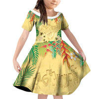 Hawaiian Alohawaii Family Matching Off Shoulder Short Dress and Hawaiian Shirt Tropical Plants and Animals on The Beach - Polynesian Pride