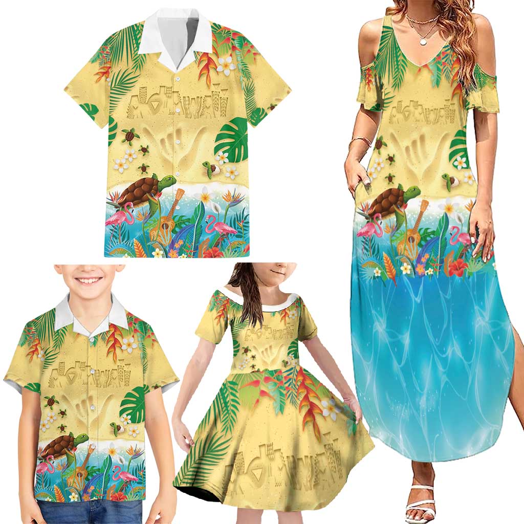 Hawaiian Alohawaii Family Matching Summer Maxi Dress and Hawaiian Shirt Tropical Plants and Animals on The Beach - Polynesian Pride