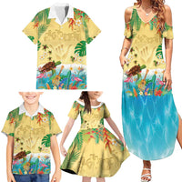 Hawaiian Alohawaii Family Matching Summer Maxi Dress and Hawaiian Shirt Tropical Plants and Animals on The Beach - Polynesian Pride